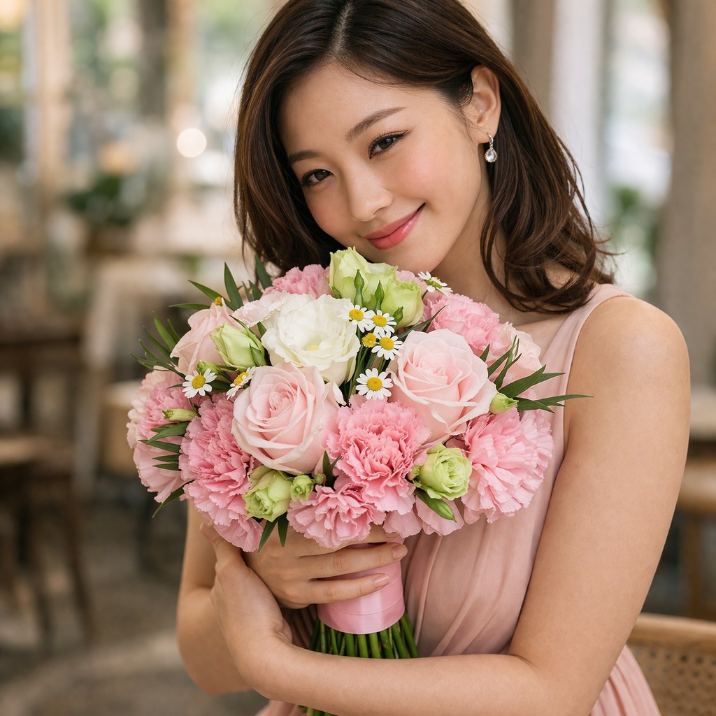 Camellia Waltz (Lisianthus, Carnations, Chamomile) | Flower Bouquet