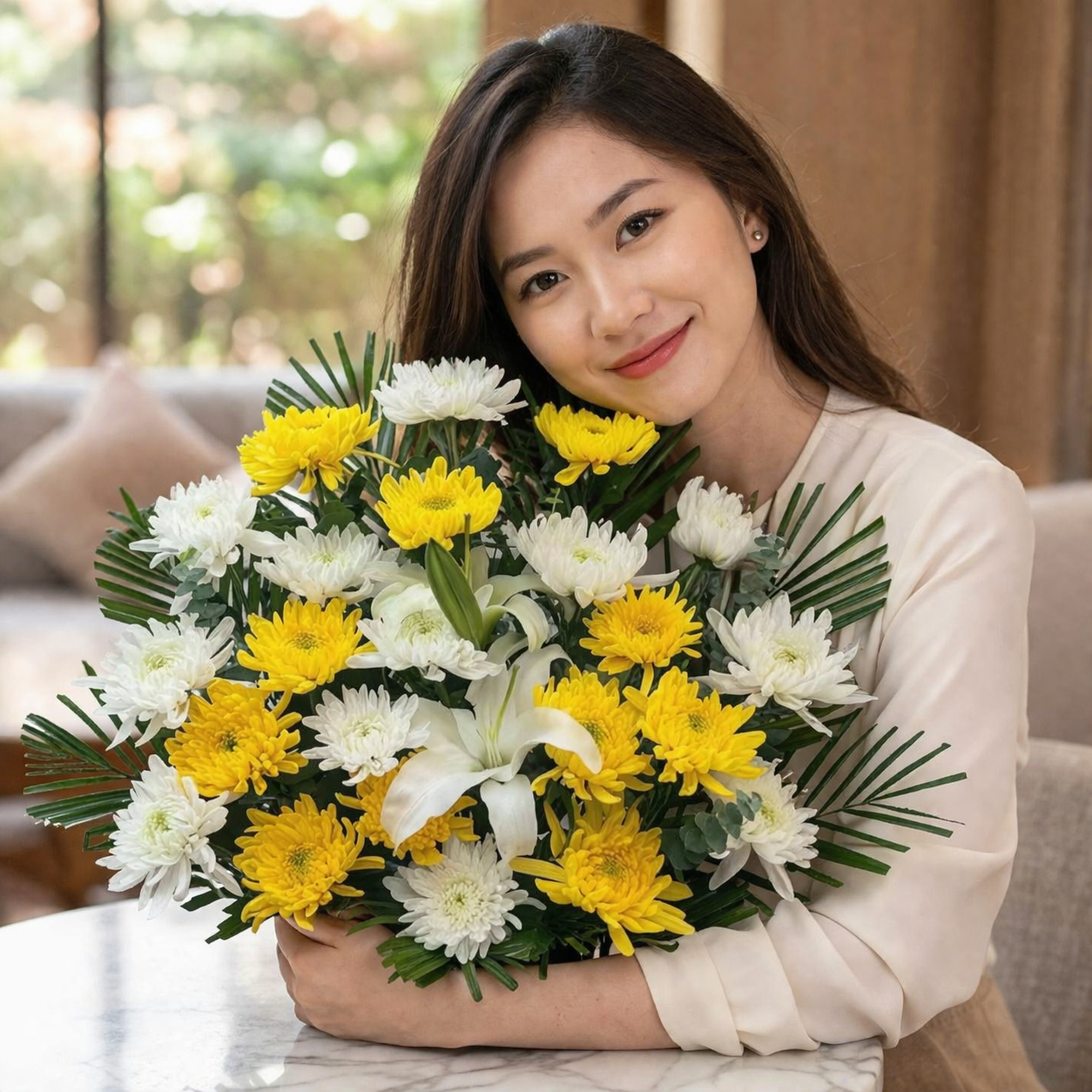 Golden Peace (Chrysanthemums, Lilies) | Hamper Gift