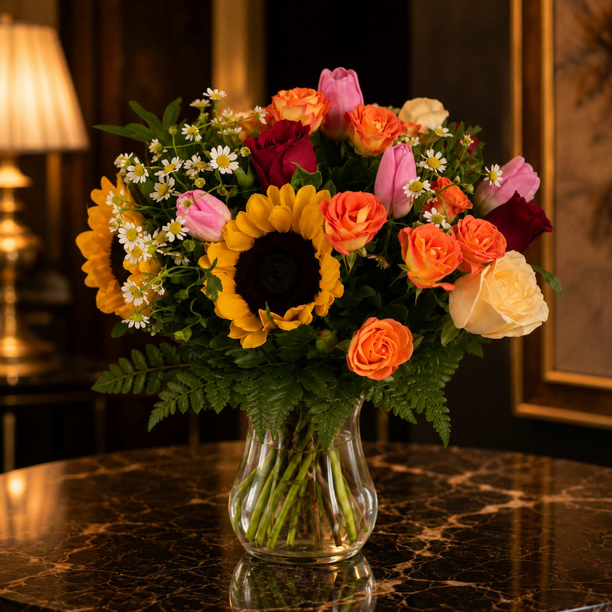 Solstice Whim (Sunflowers, Roses, Tulips) | Flowers in Vase