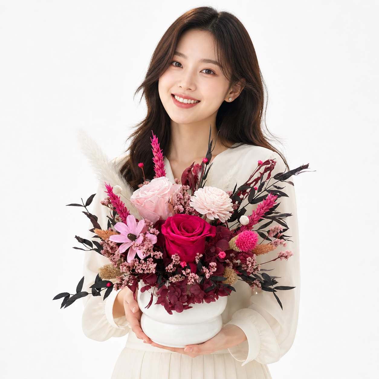 Blush Haven (Red Roses, Celosia) | Preserved Bouquet