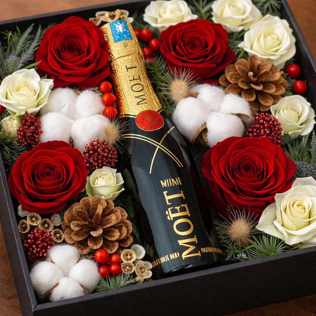 Crimson Toast (Roses, Cotton, Pinecones) | Gift Box