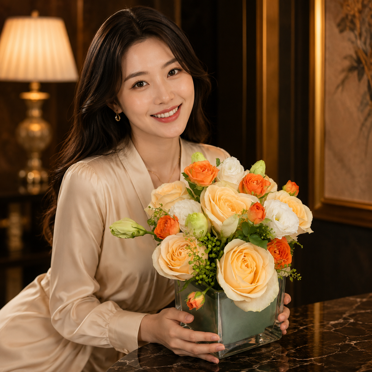 Sundown Whim (Yellow Roses) | Vase Flower Arrangement
