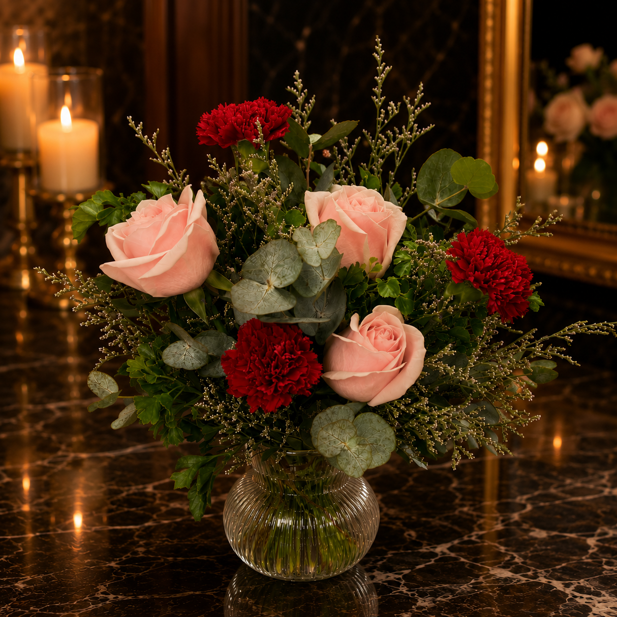 Blush Eclipse (Roses, Carnations, Lavender) | Flowers in Vase