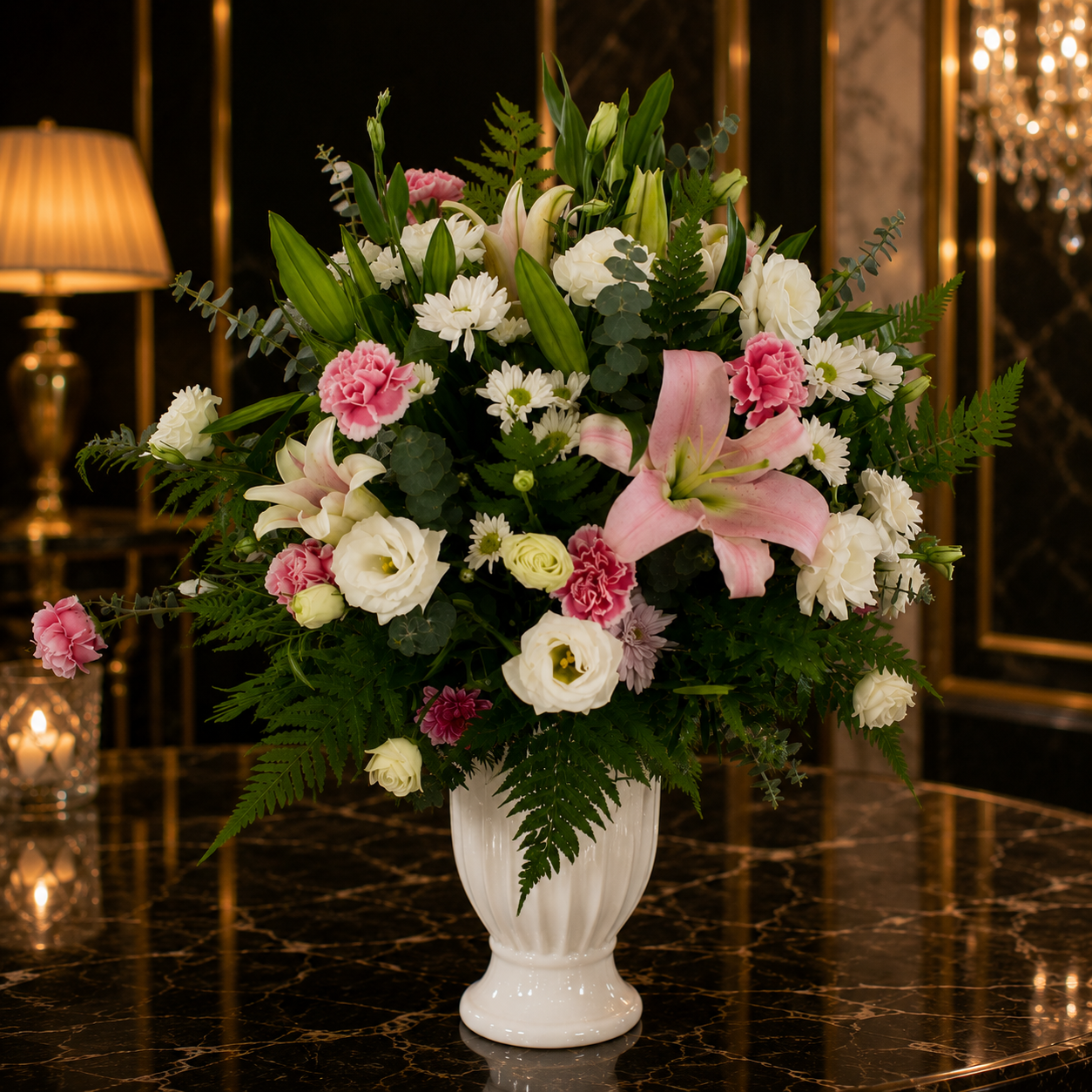 Whispering Fern (Lilies, Lisianthus, Carnations) | Vase Flower Arrangement