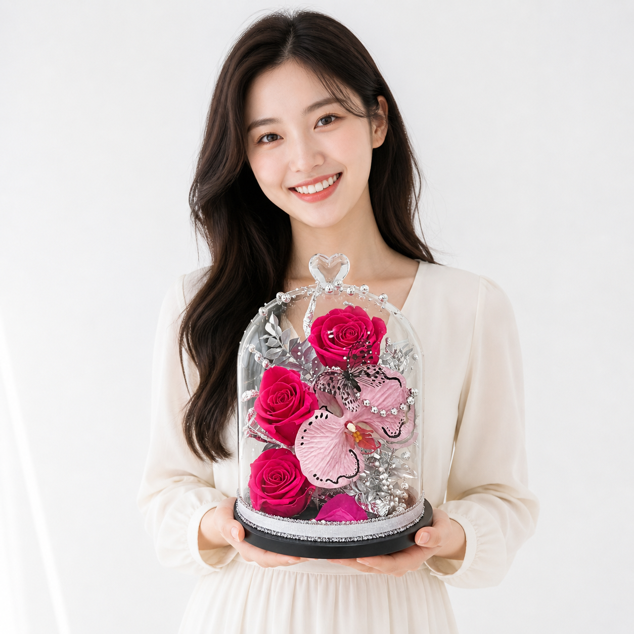 Crystal Reverie (Red Roses, Orchids) | Preserved Flower Bouquet