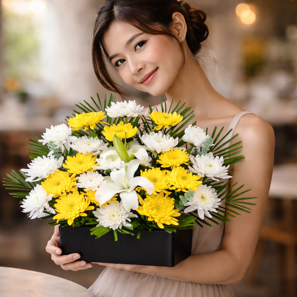Golden Peace (Chrysanthemums, Lilies) | Hamper Gift