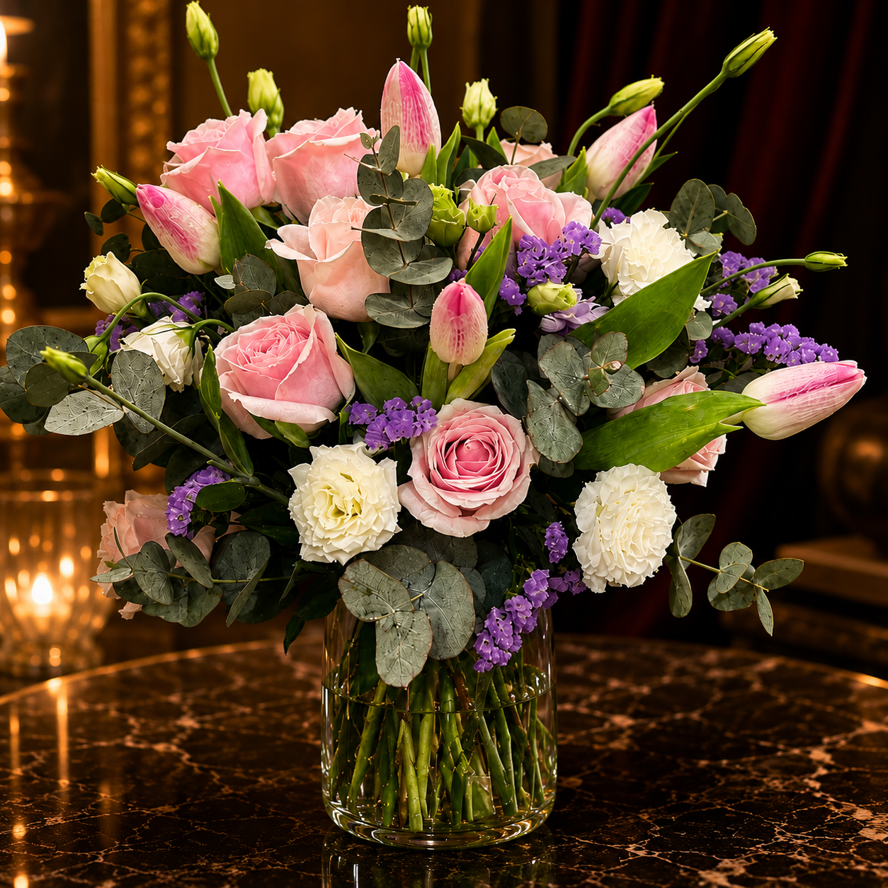 Velin Whisper (Lisianthus, Lilies)| Flowers in Vase