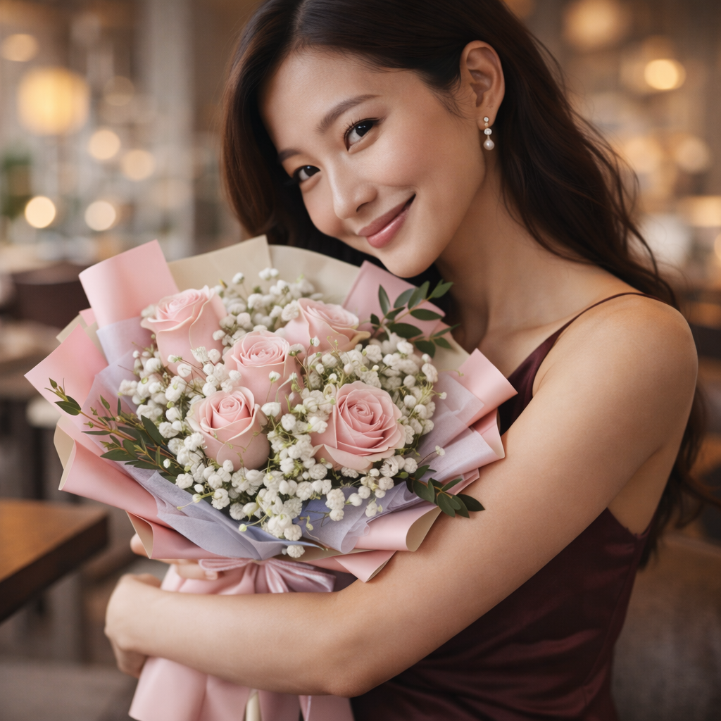 Morning Blush (Roses, Baby's Breath) | Fresh Flower Bouquet